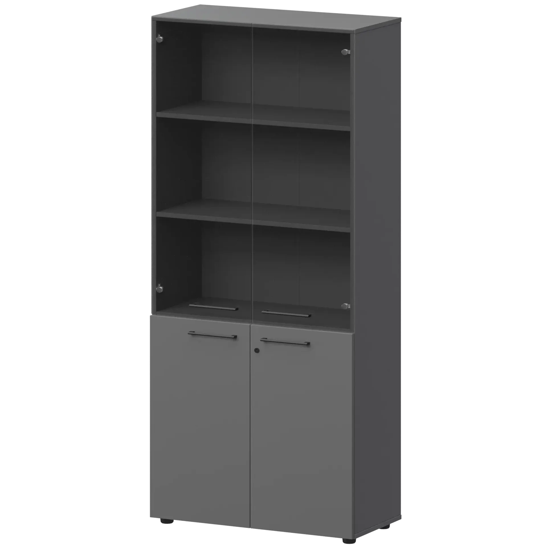 Шкаф высокий закрытый с стеклом СМШ58.28F.38S(Ч) Графит 792x380x1990 Кортез