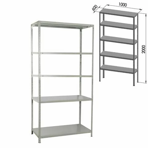 Стеллаж металлический BRABIX "MS Plus-200/60-5", 2000х1000х600 мм, 5 полок, регулируемые опоры, 291111, S241BR166502