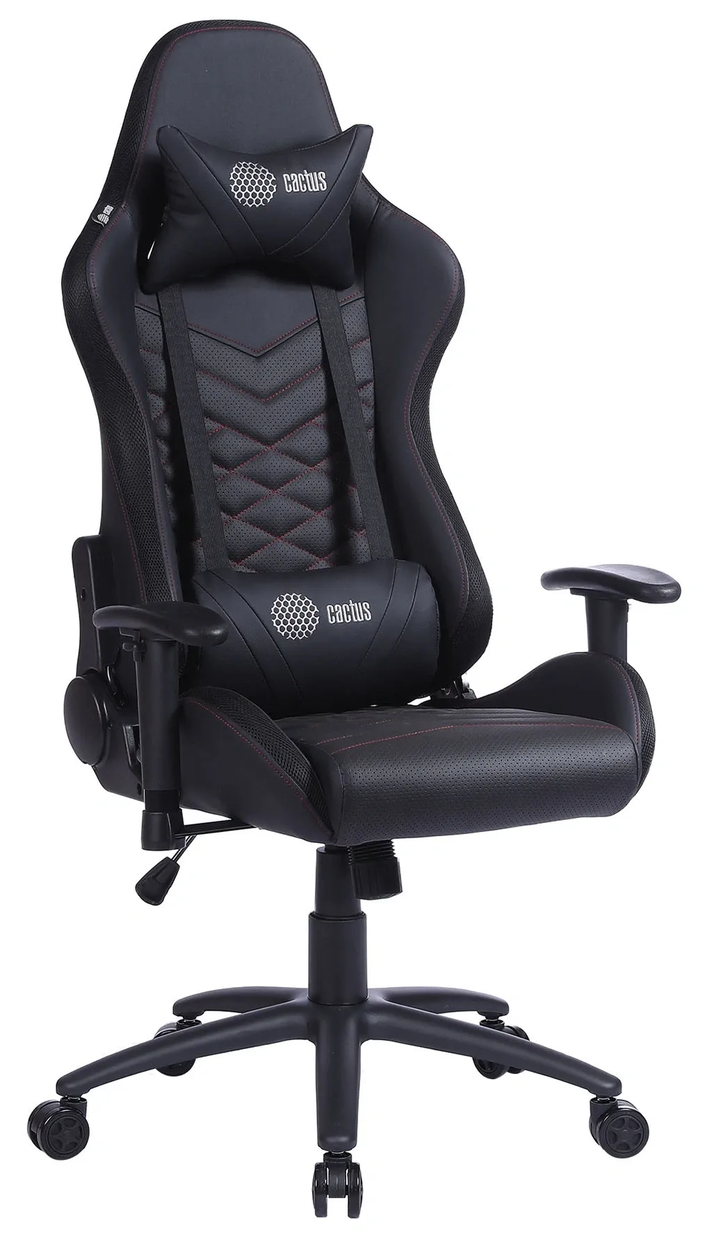 Кресло игровое Cactus CS-CHR-0099BLR с RGB-подсветкой черный/красный экокожа с подголов. крестов. сталь