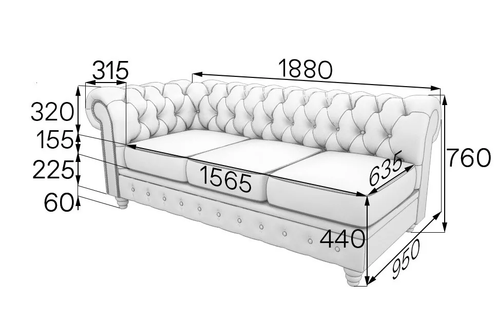 Модуль 3-местный правый Честер-Люкс, Chester-Lux ChL3R ecotex_3025 beige 1880*760*950h