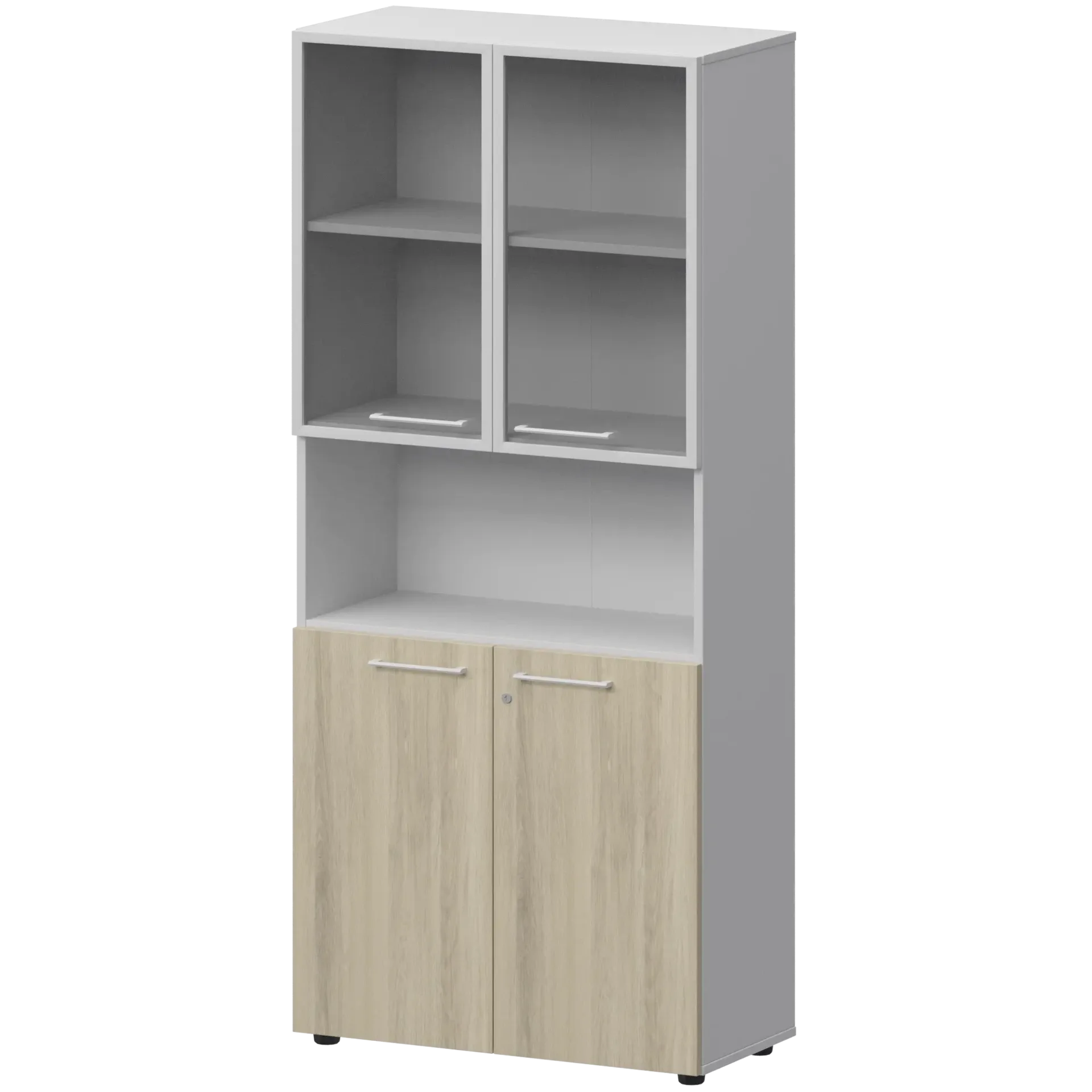 Шкаф высокий полузакрытый с стеклом в алюминиевой раме СМШ58.28F.28RS(Б) Кронберг/Белый 792x382x1990 Кортез